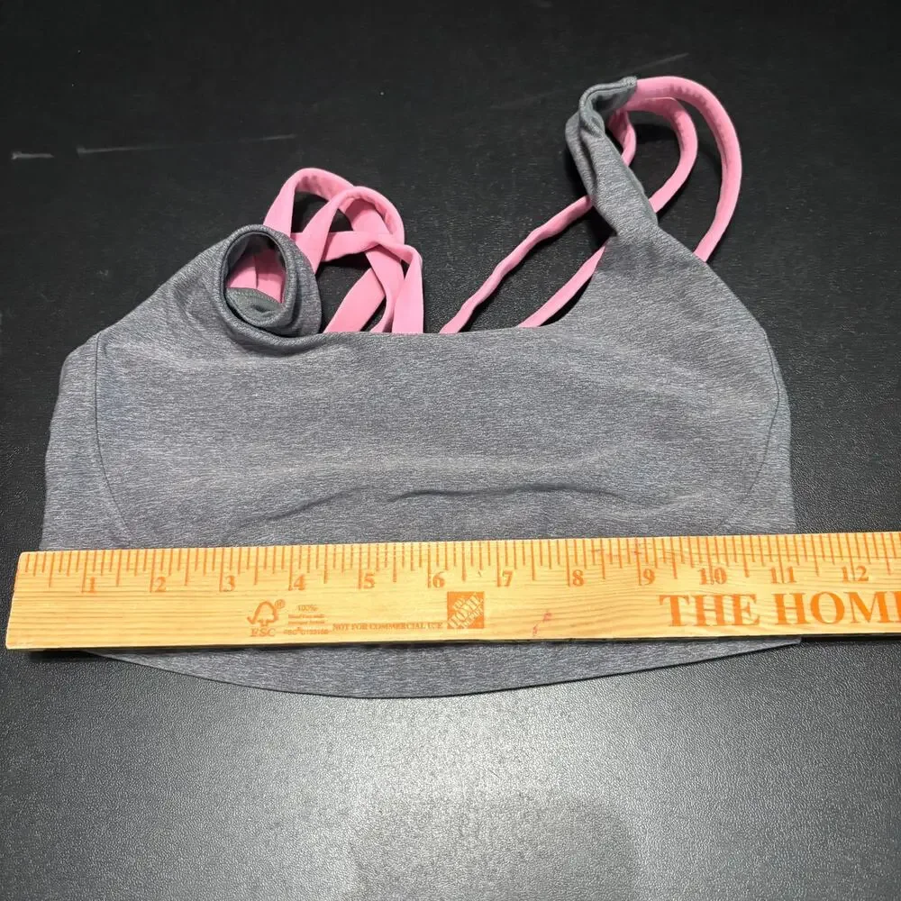 Lululemon Energy Bra Gray Heather Pink Strappy Back Sports Bra No Size Tag